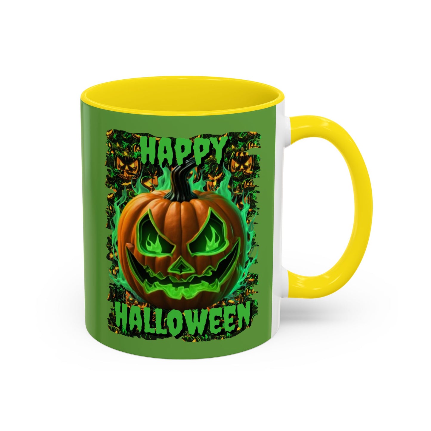 Happy Halloween Green Jack Green Accent Mug by CreepyCrafts.boo