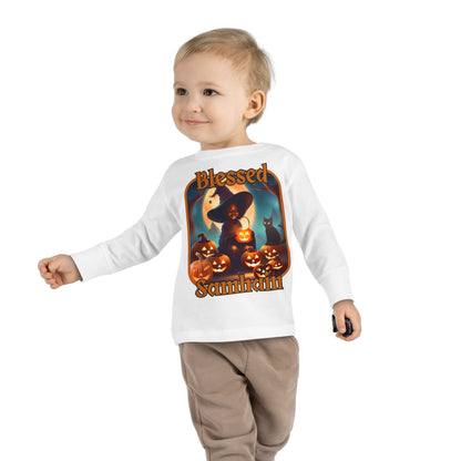 Blessed Samhain Cute Witch ORfont Toddler Long Sleeve Tee by cypherpunkgear