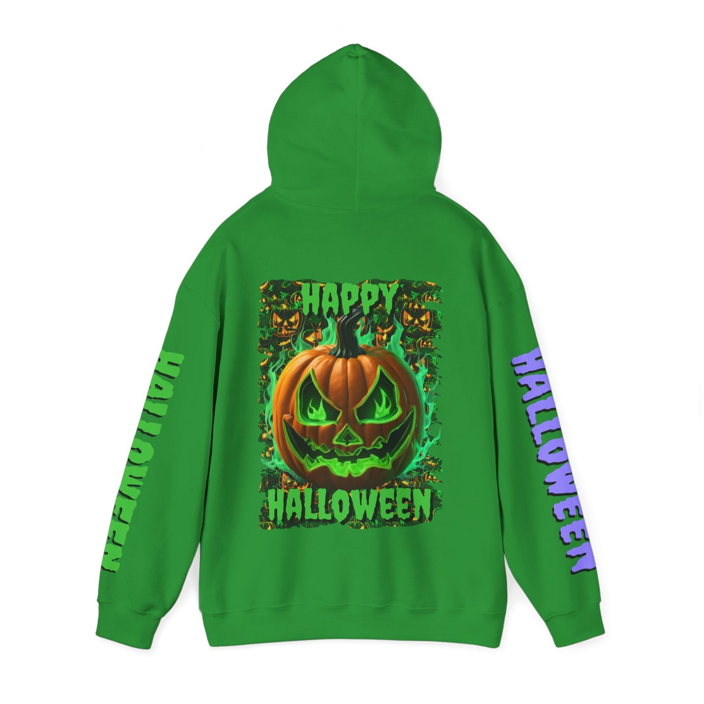Happy Halloween Green Jack Hoodie Unisex Hooded Sweatshirt by CreepyCrafts.boo