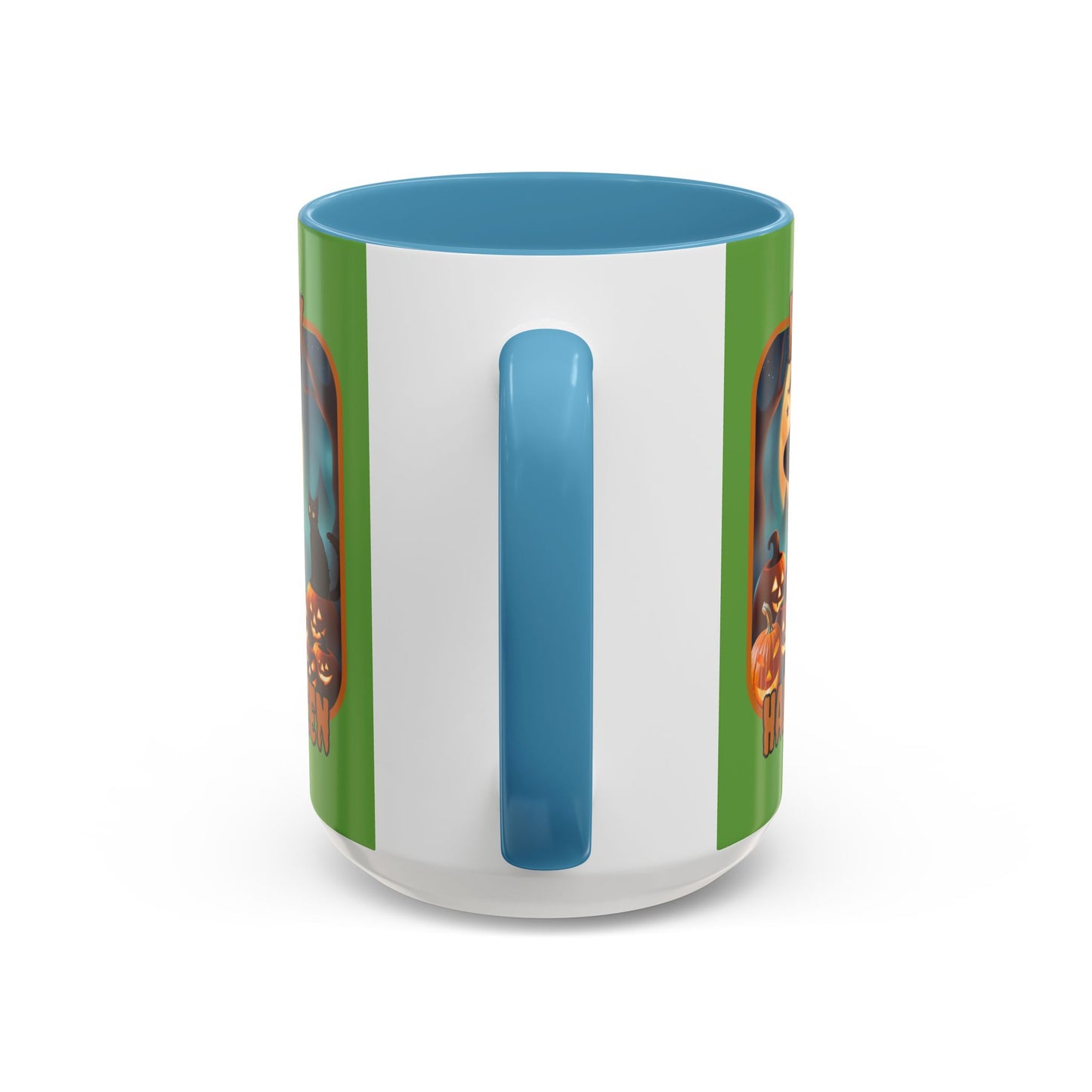 Happy Halloween Cute Witch Orange font Green Accent Mug by CreepyCrafts.boo