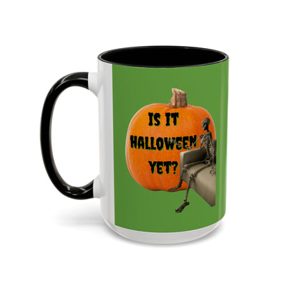 Is it Halloween yet? Skeleton's Giant Pumpkin Green Accent Mug by CreepyCrafts.boo
