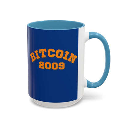 Bitcoin 2009 Dark Blue Accent Mug by cypherpunkgear.com