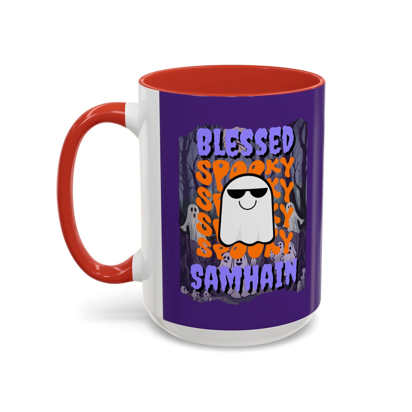 Spooky Blessed Samhain Ghost Purple font Accent Mug by CreepyCrafts.boo