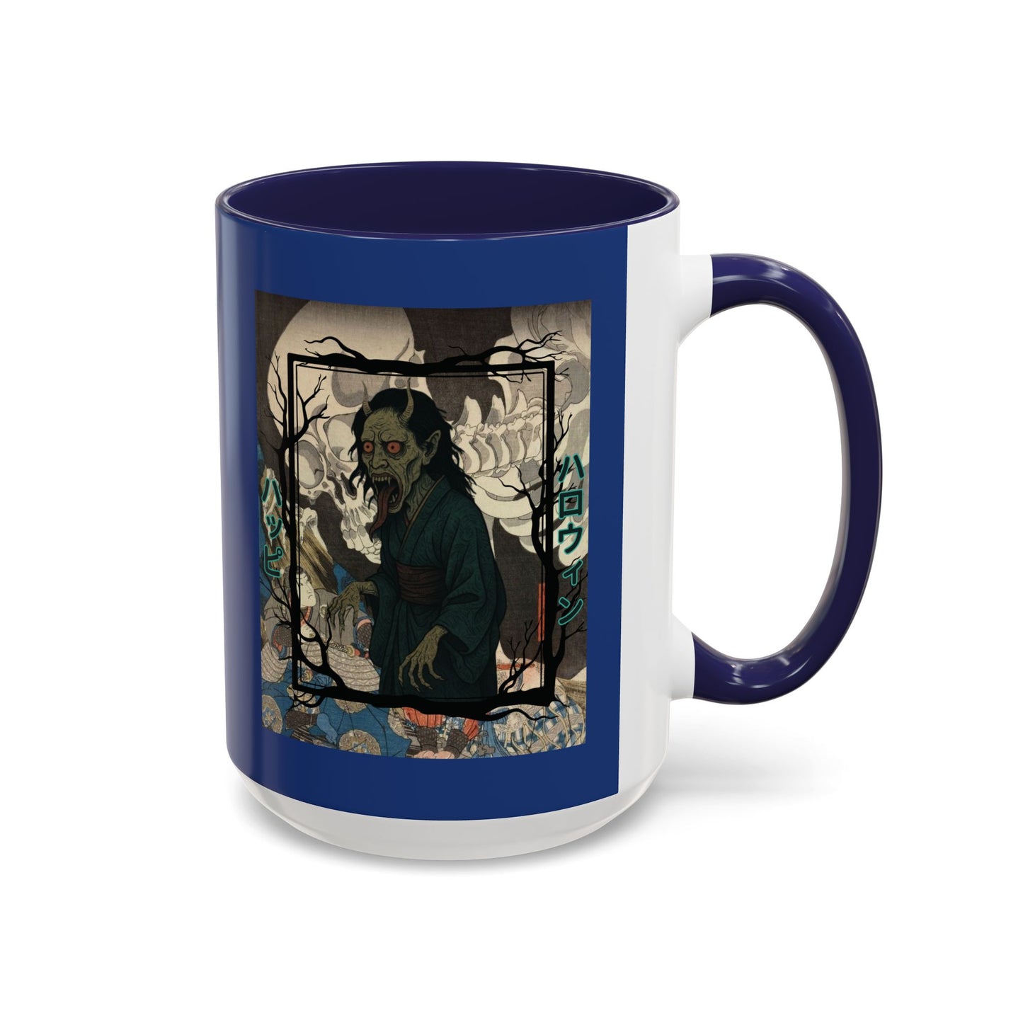 Yōkai Happy Halloween Dark Blue Accent Mug by CreepyCrafts.boo