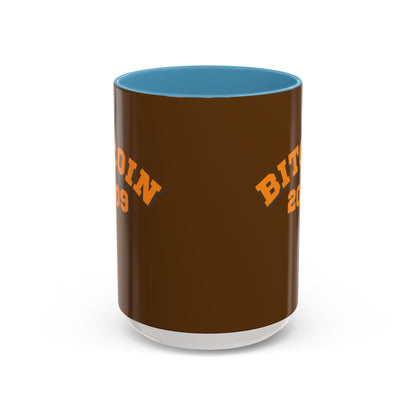 Bitcoin 2009 Brown Accent Mug by cypherpunkgear.com