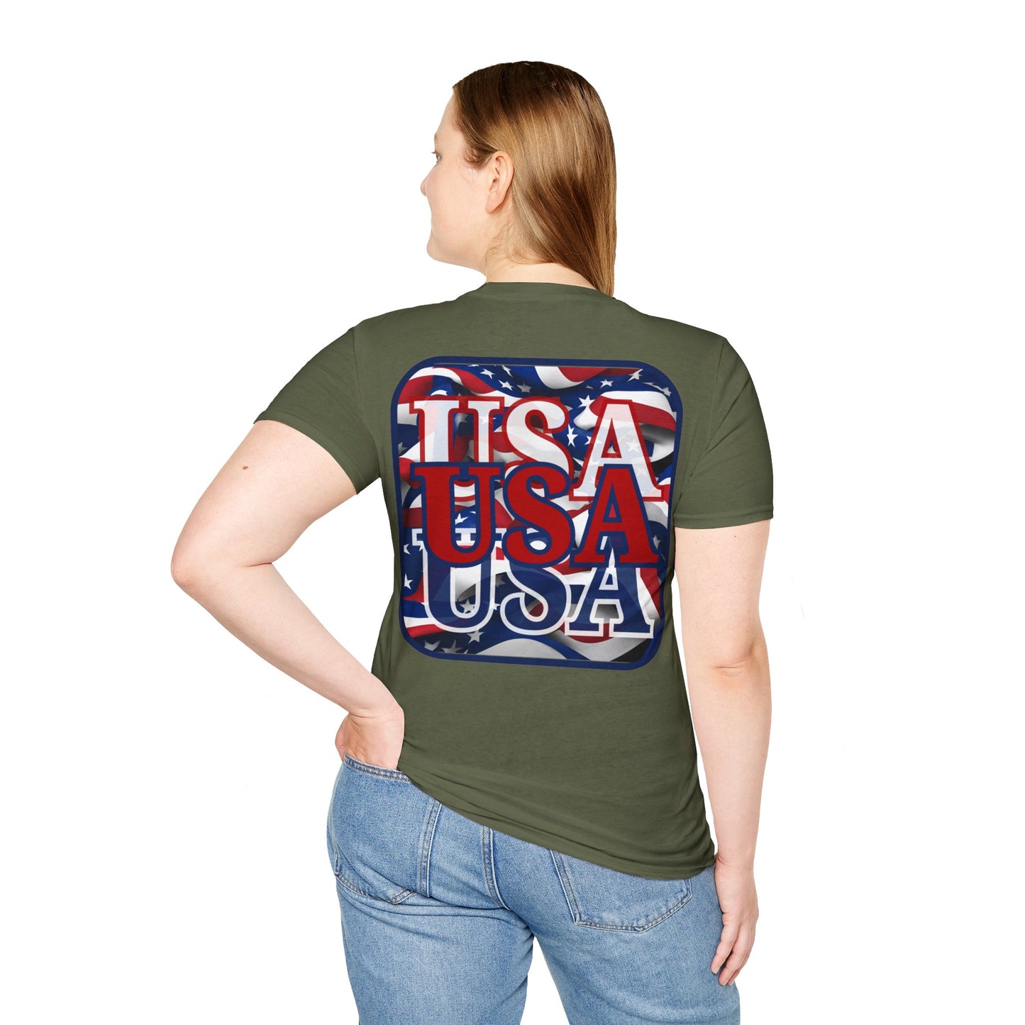 2-sided RED White and Blue USA Patriot DKcolors Unisex T-Shirt by cypherpunkgear