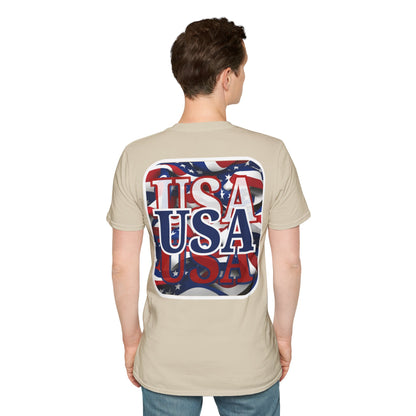 2-sided Red White and BLUE USA Patriot Light colors Unisex T-Shirt by cypherpunkgear.com