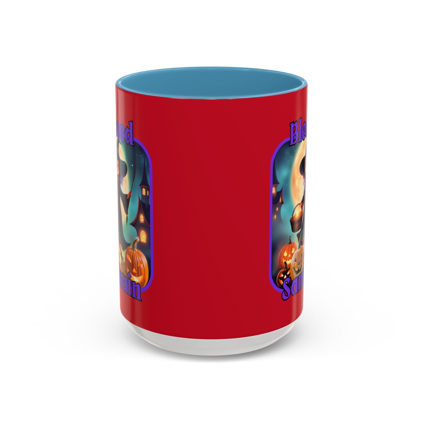 Blessed Samhain Little Witch Purple font Red Accent Mug by CreepyCrafts.boo