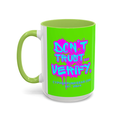 Don't Trust...Verify. Green Accent Mug by cypherpunkgear.com