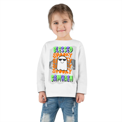 Spooky Blessed Samhain Ghost Mixed font Toddler Long Sleeve Tee by CreepyCrafts.boo