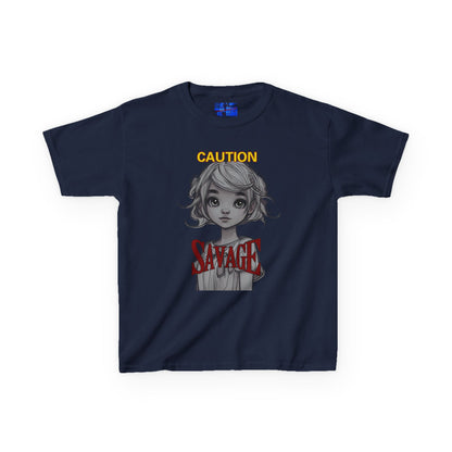 Caution: Small but Savage Kids Heavy Cotton Tee by cypherpunkgear.com