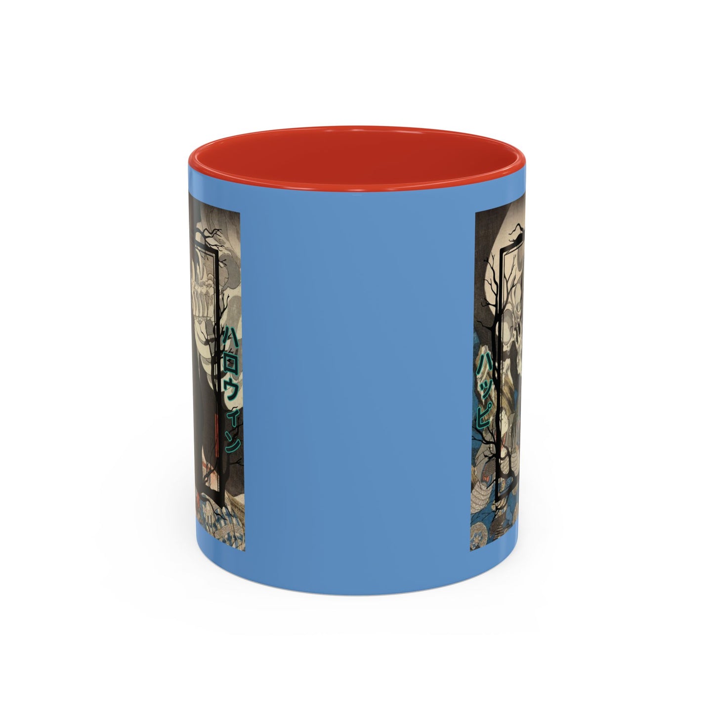 Yōkai Happy Halloween Light Blue Accent Mug by CreepyCrafts.boo