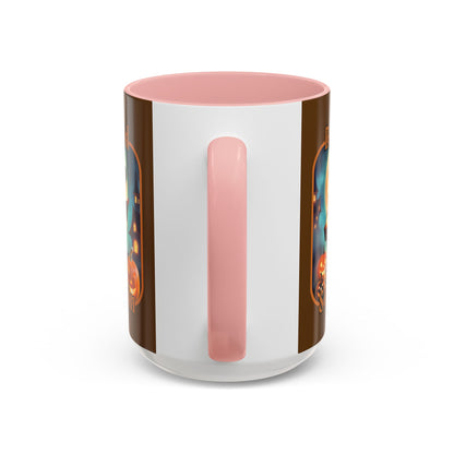 Blessed Samhain Little Witch Orange font Brown Accent Mug by CreepyCrafts.boo