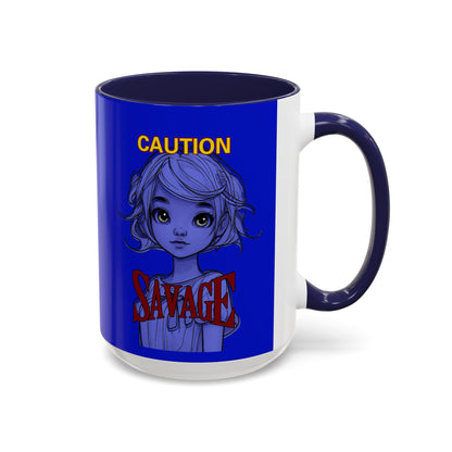 Caution, Savage Dark Blue Accent Mug by cypherpunkgear.com