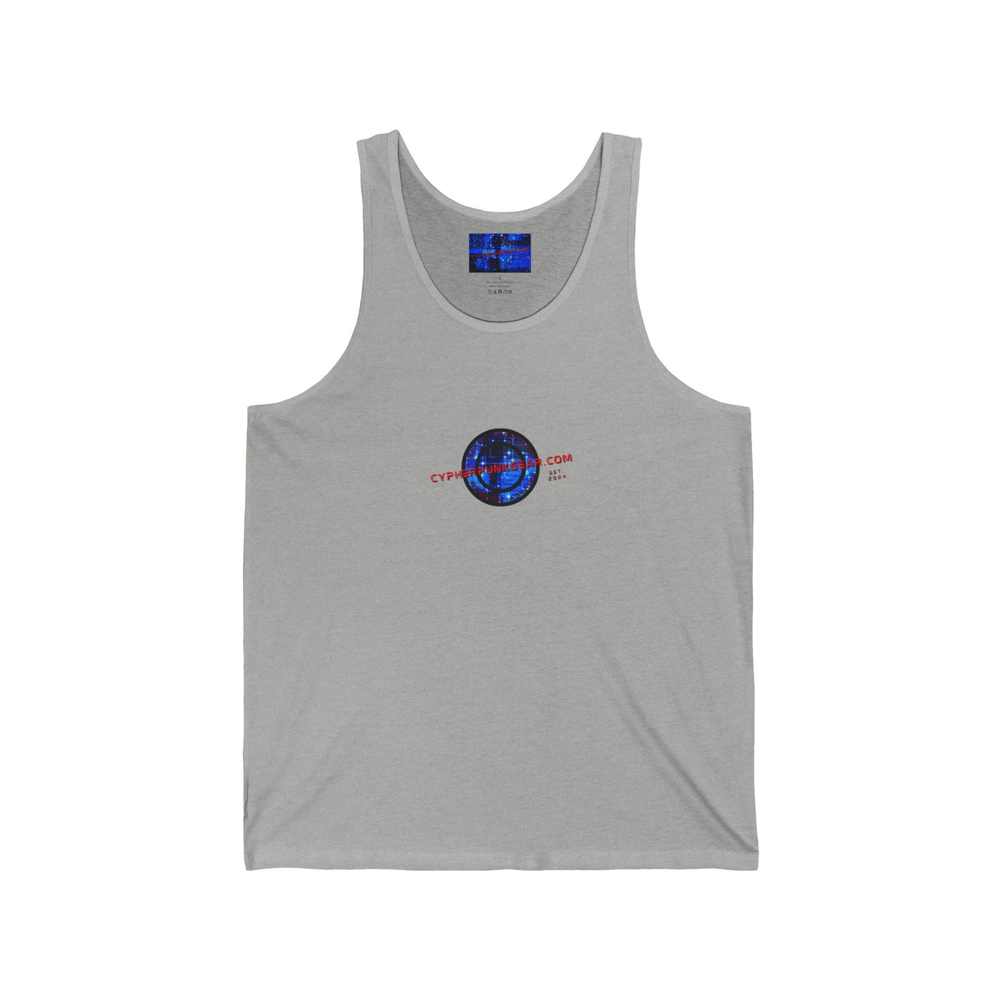 2-sided, cypherpunkgear.com Logo & Cityscape Unisex Jersey Tank Top by cypherpunkgear.com