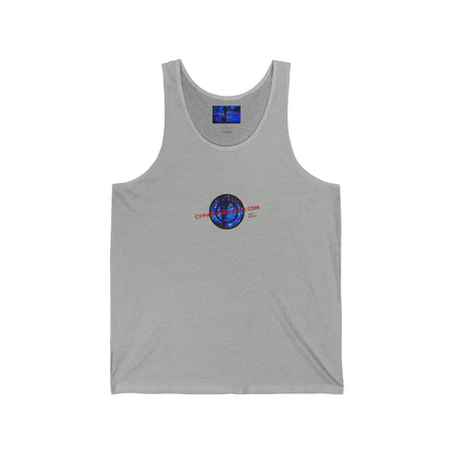 2-sided, cypherpunkgear.com Logo & Cityscape Unisex Jersey Tank Top by cypherpunkgear.com
