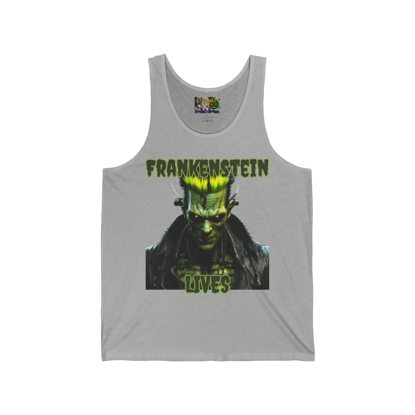 Frankenstein Lives Unisex Jersey Tank Top by CreepyCrafts.boo