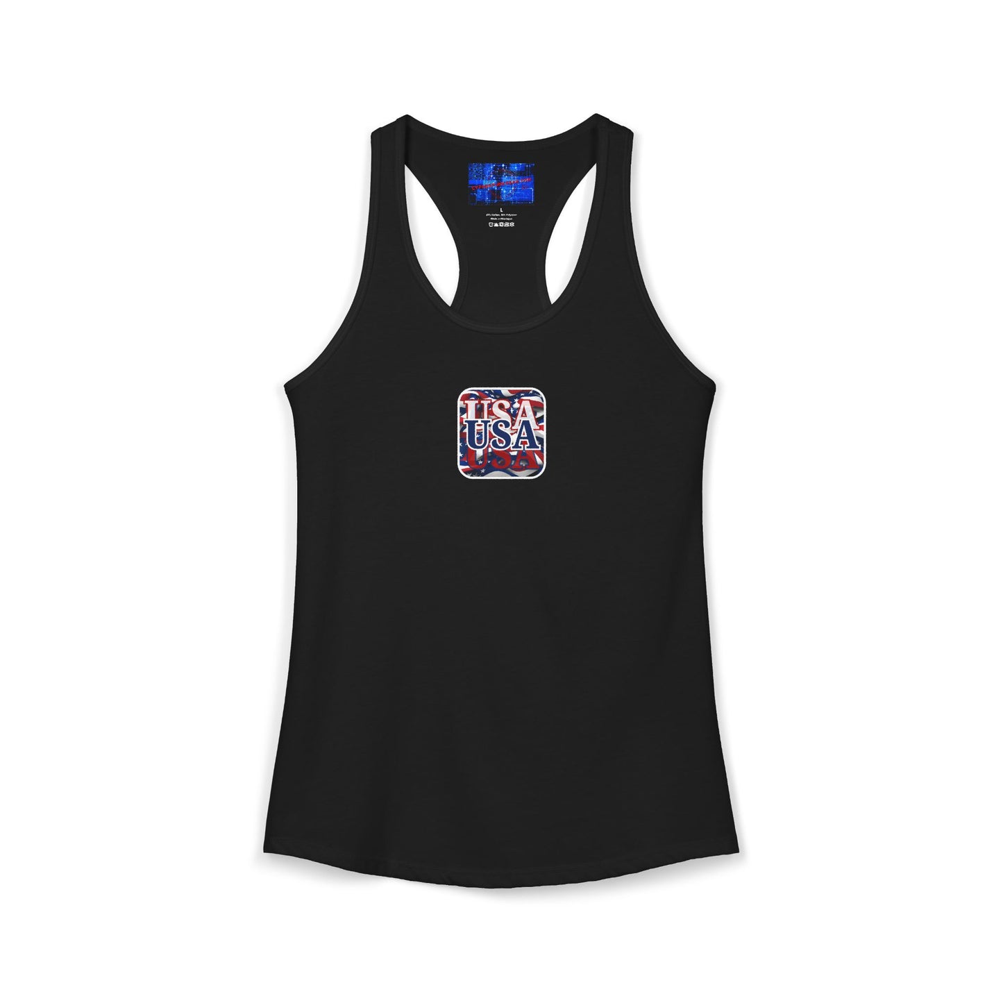 2-sided Red White and BLUE USA Patriot Women's Racerback Tank Top by cypherpunkgear.com