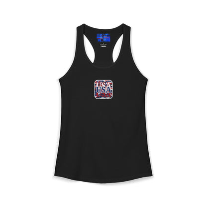 2-sided Red White and BLUE USA Patriot Women's Racerback Tank Top by cypherpunkgear.com