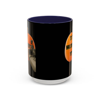 Is it Halloween yet? Skeleton's Giant Pumpkin Black Accent Mug by CreepyCrafts.boo