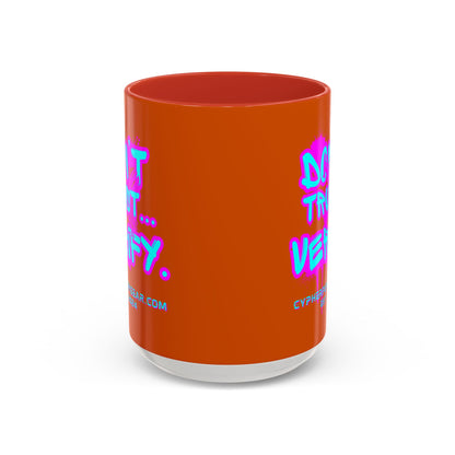 Don't Trust...Verify. Orange Accent Mug by cypherpunkgear.com