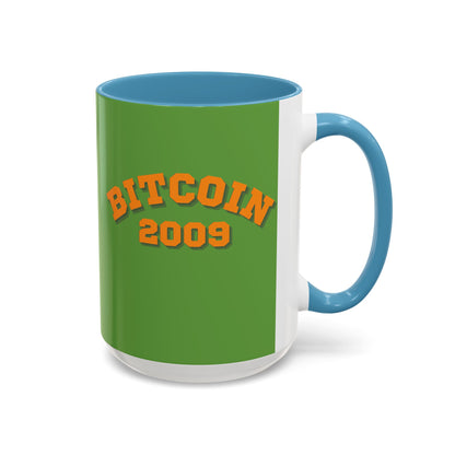 Bitcoin 2009 Green Accent Mug by cypherpunkgear.com