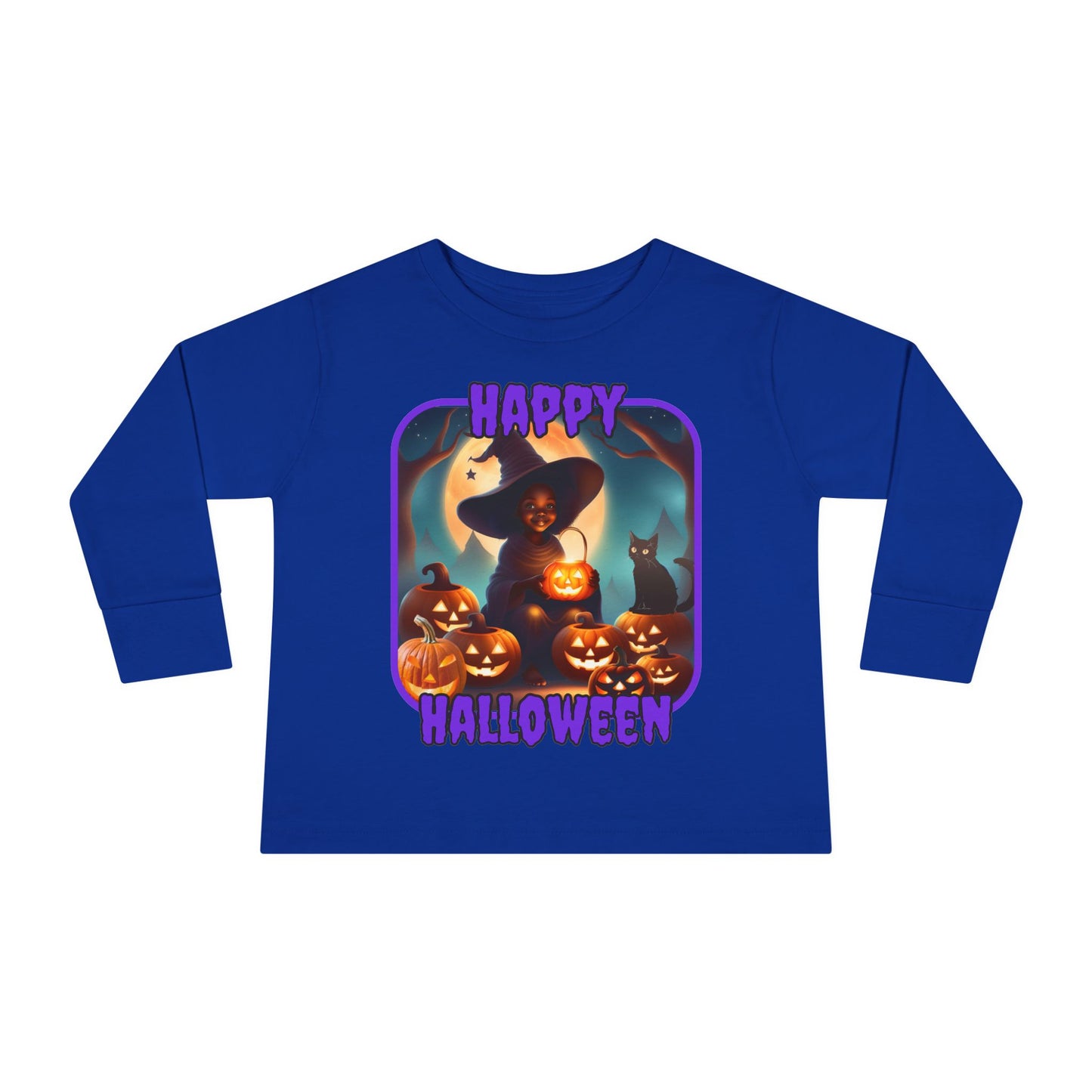 Happy Halloween Cute Witch Purple font Toddler Long Sleeve Tee by CreepyCrafts.boo