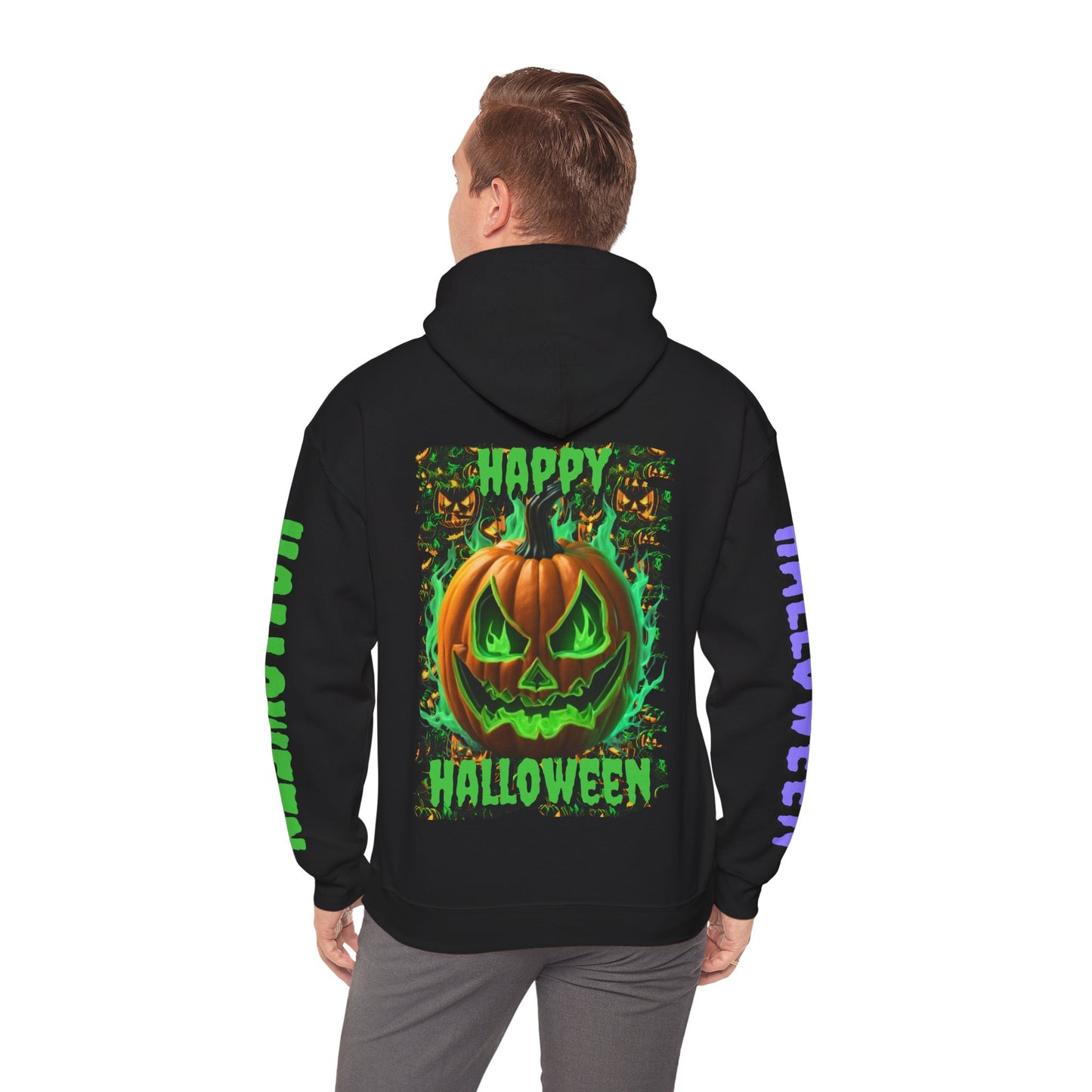 Happy Halloween Green Jack Hoodie Unisex Hooded Sweatshirt by CreepyCrafts.boo