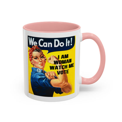 I Am Woman Watch Me Vote Rosie White Accent Mug by cypherpunkgear.com