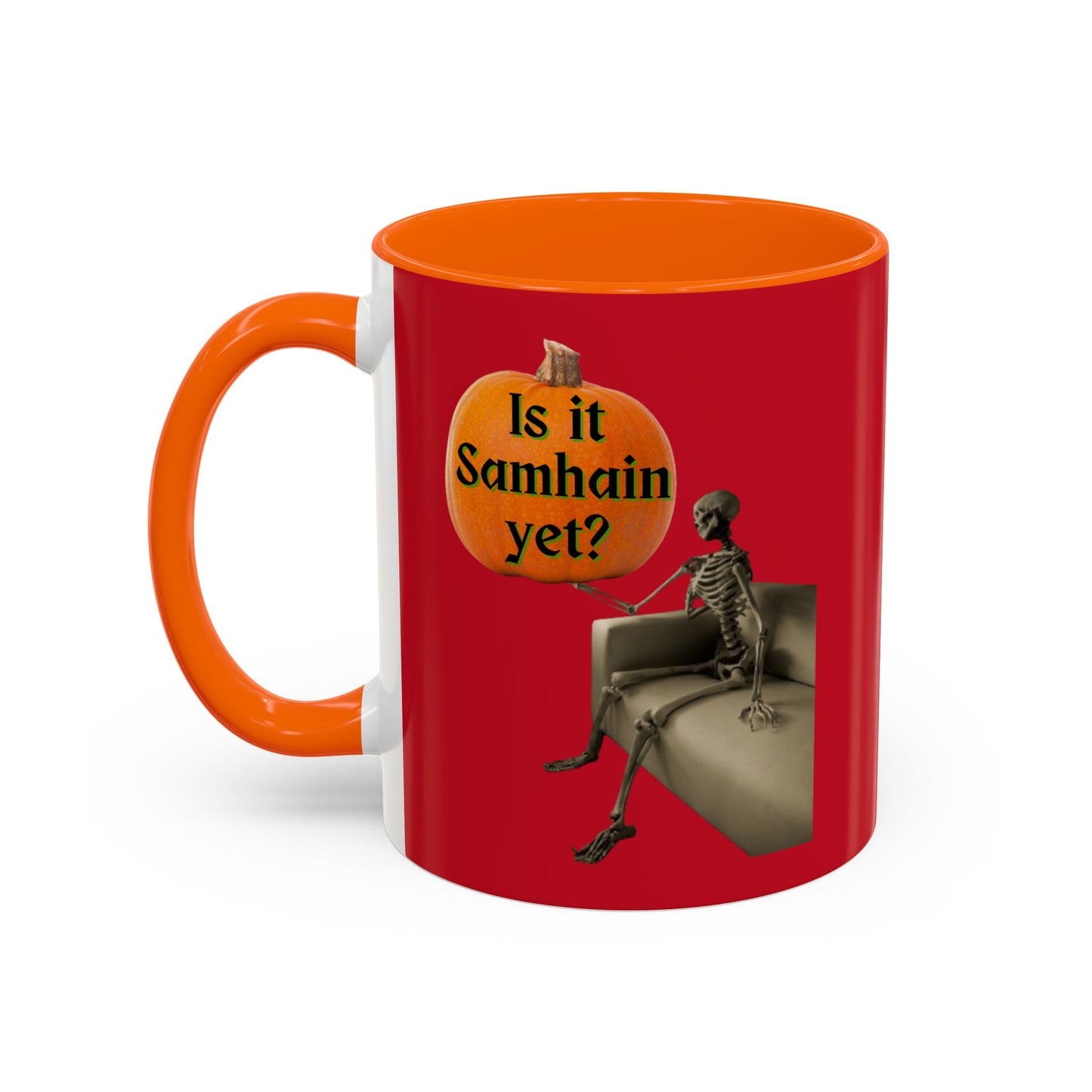 Is it Samhain yet? Skeleton's Pumpkin Red Accent Mug by CreepyCrafts.boo
