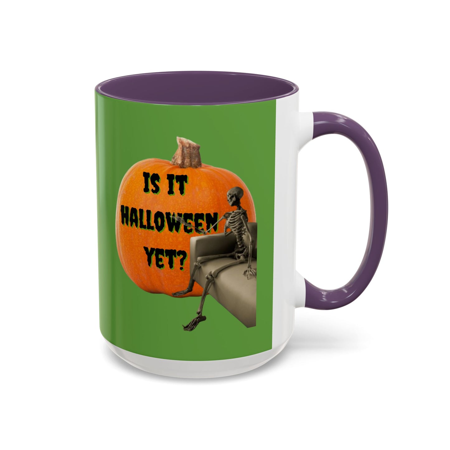 Is it Halloween yet? Skeleton's Giant Pumpkin Green Accent Mug by CreepyCrafts.boo