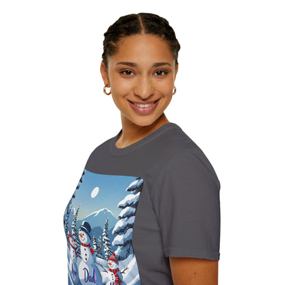 Snowman Family of 3 Dark colors Unisex T-Shirt by cypherpunkgear.com