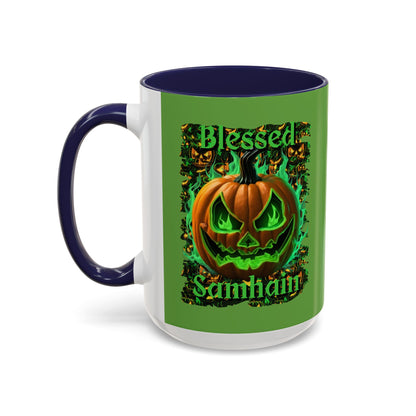 Blessed Samhain Green Jack Green Accent Mug by CreepyCrafts.boo