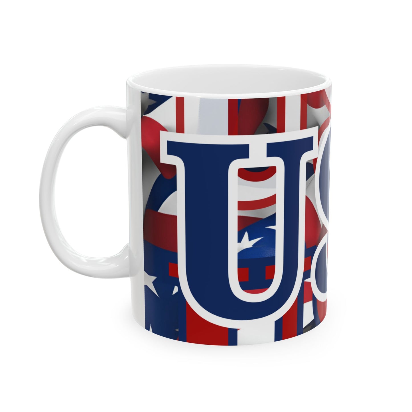 USA! USA! USA Blue font Patriot White Mug by cypherpunkgear.com