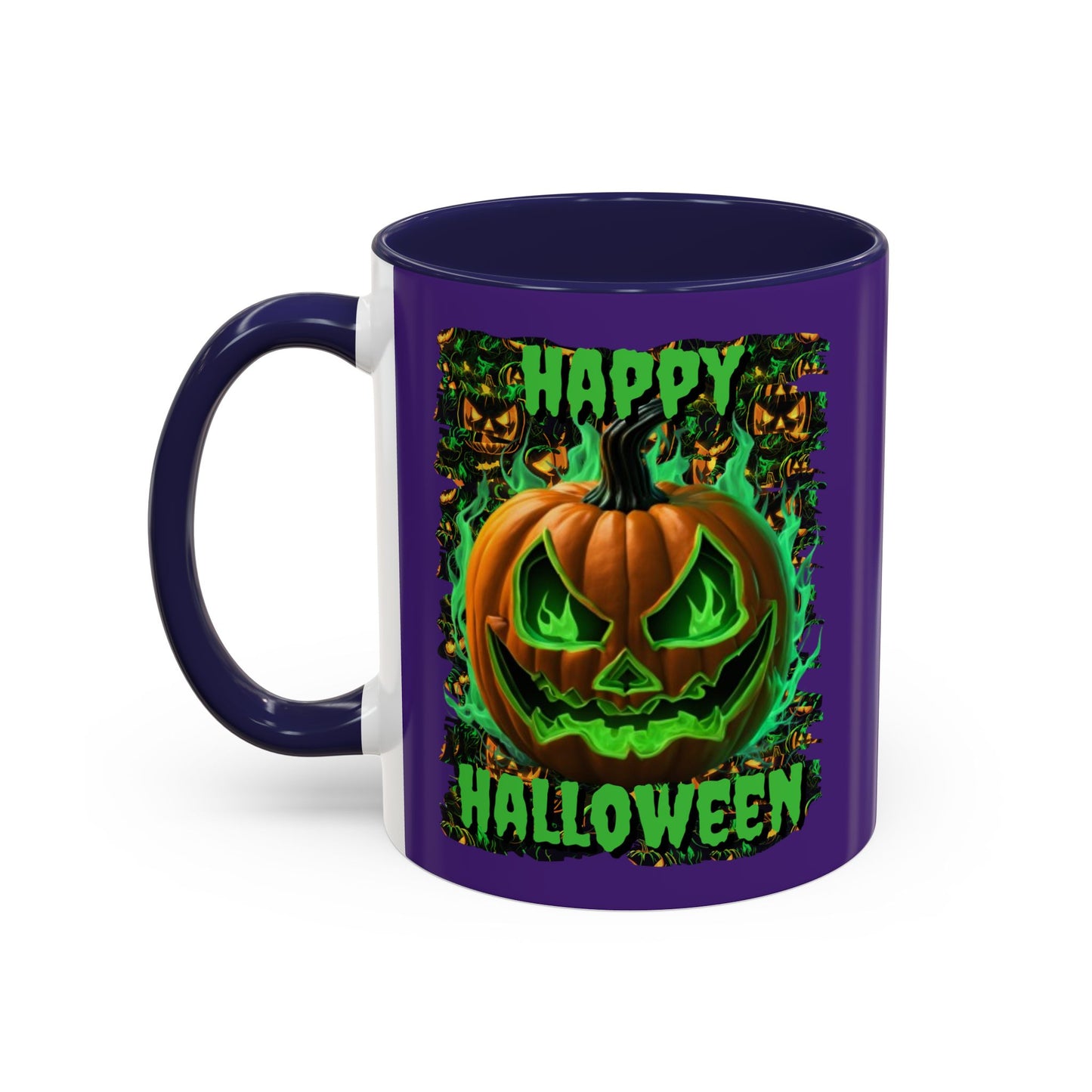 Happy Halloween Green Jack Purple Accent Mug by CreepyCrafts.boo