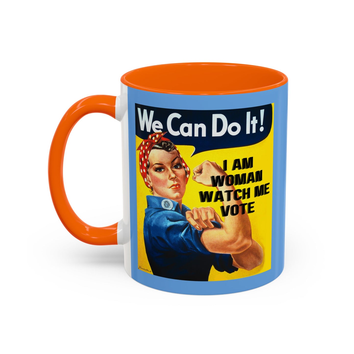 I Am Woman Watch Me Vote Rosie Light Blue Accent Mug by cypherpunkgear.com