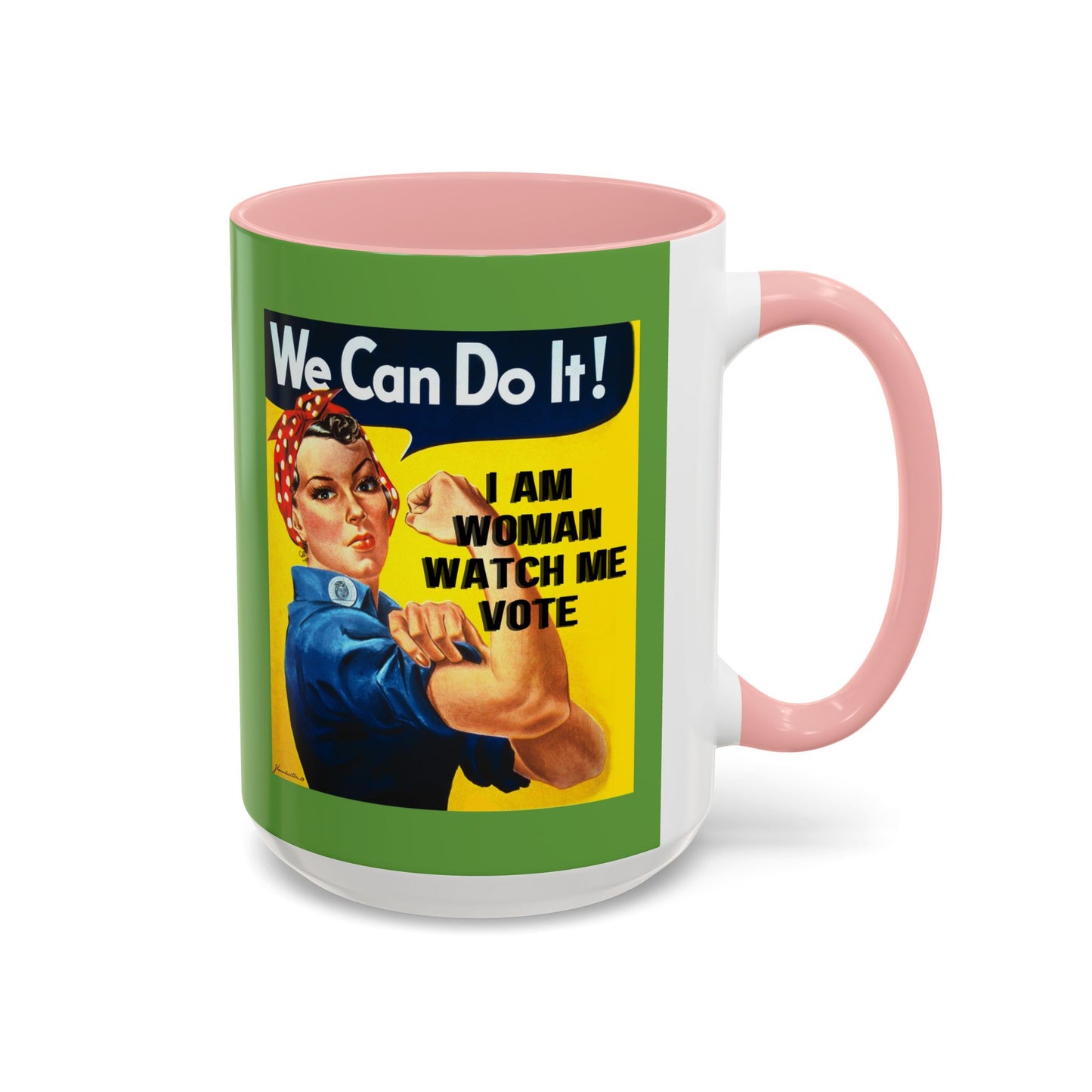 I Am Woman Watch Me Vote Rosie Green Accent Mug by cypherpunkgear.com