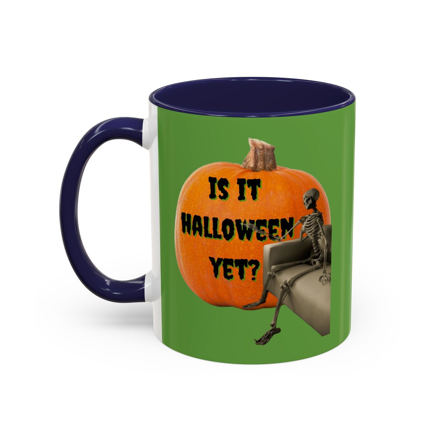 Is it Halloween yet? Skeleton's Giant Pumpkin Green Accent Mug by CreepyCrafts.boo