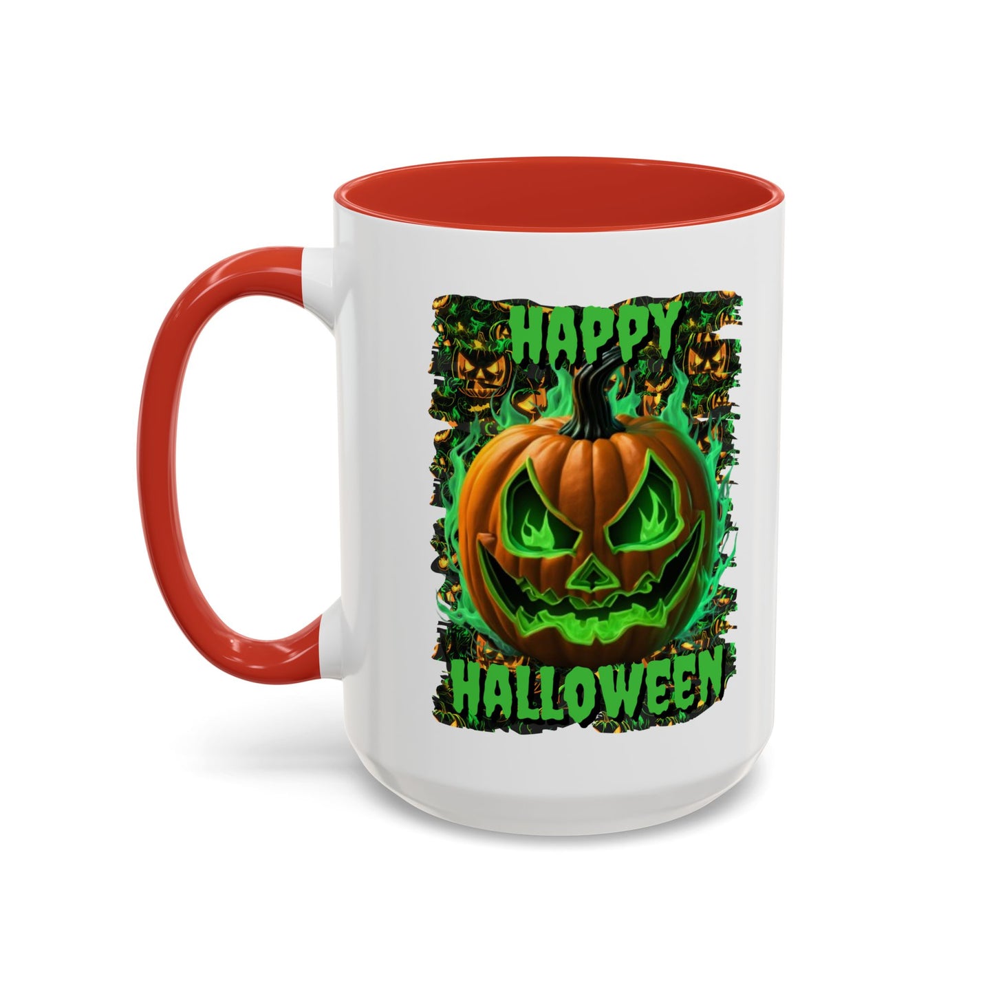 Happy Halloween Green Jack White Accent Mug by CreepyCrafts.boo