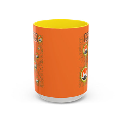 Monero (XMR) don't assume your freedoms are assured Orange Accent Mug by cypherpunkgear.com