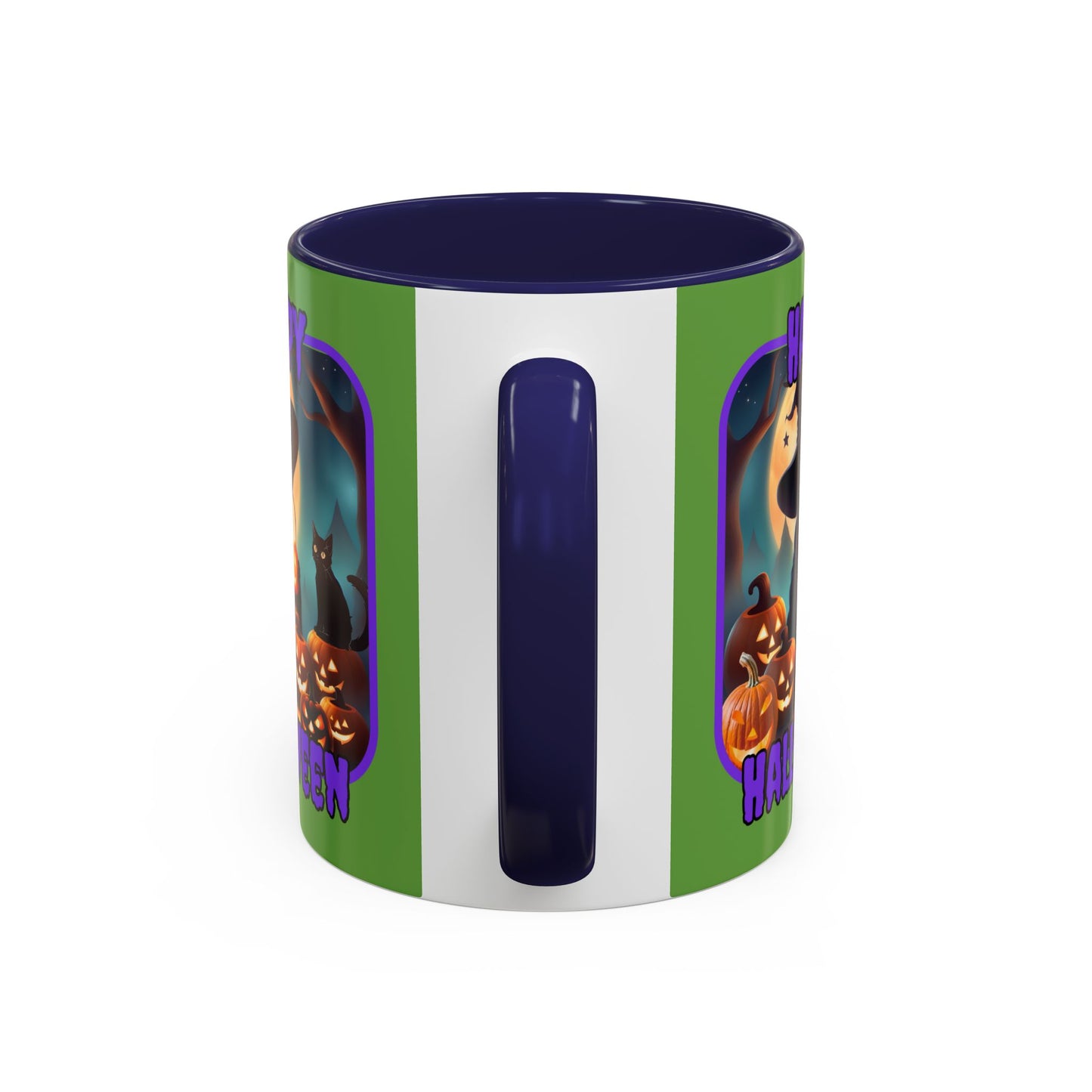 Happy Halloween Cute Witch Purple font Green Accent Mug by CreepyCrafts.boo