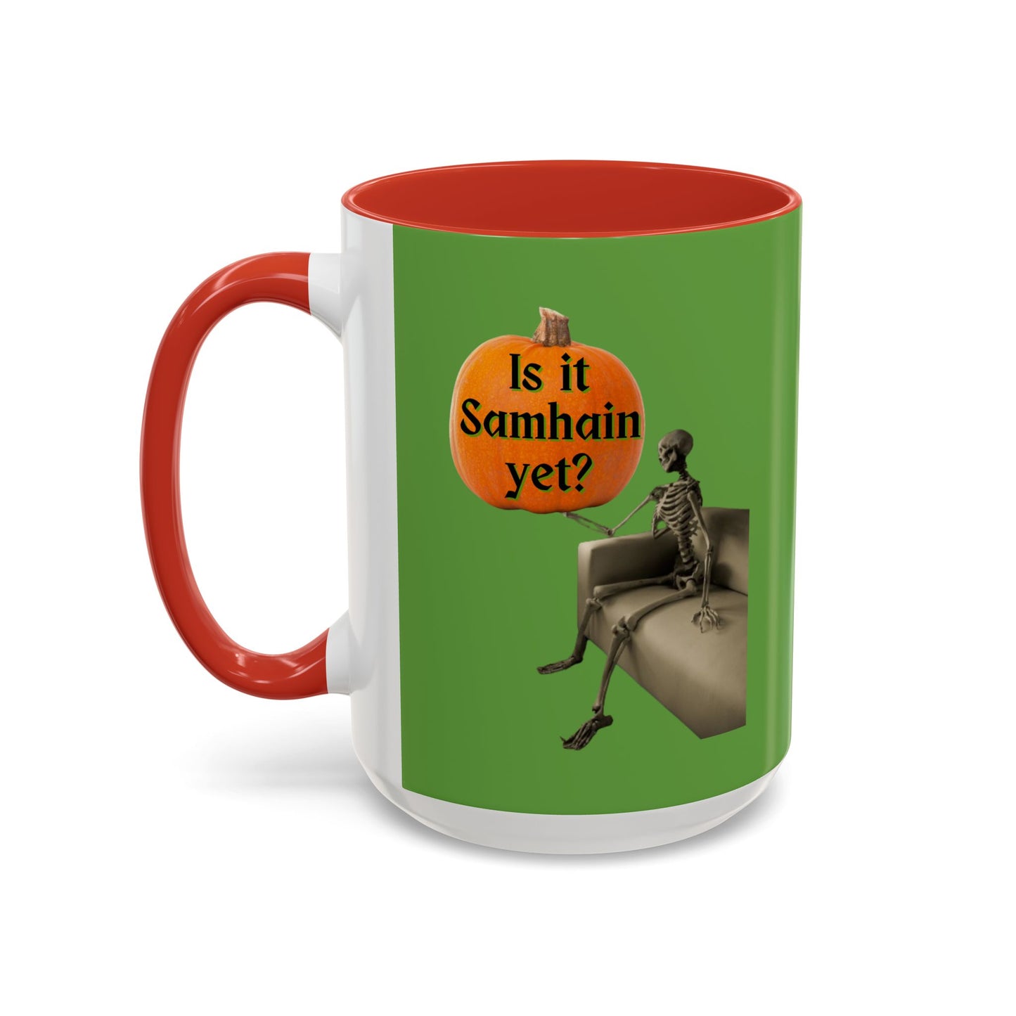 Is it Samhain yet? Skeleton's Pumpkin Green Accent Mug by CreepyCrafts.boo