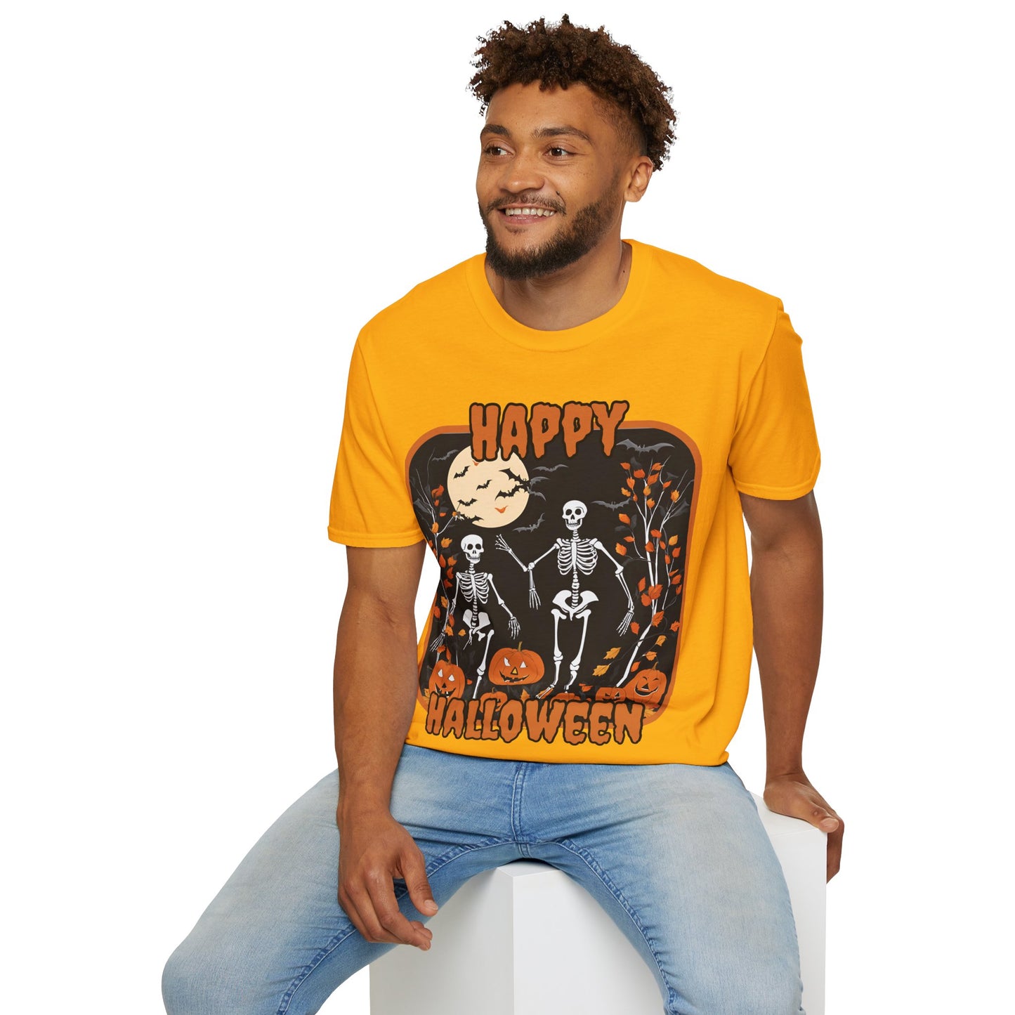 Spooktacular Skeletons of Halloween Light colors Unisex T-shirt by CreepyCrafts.boo
