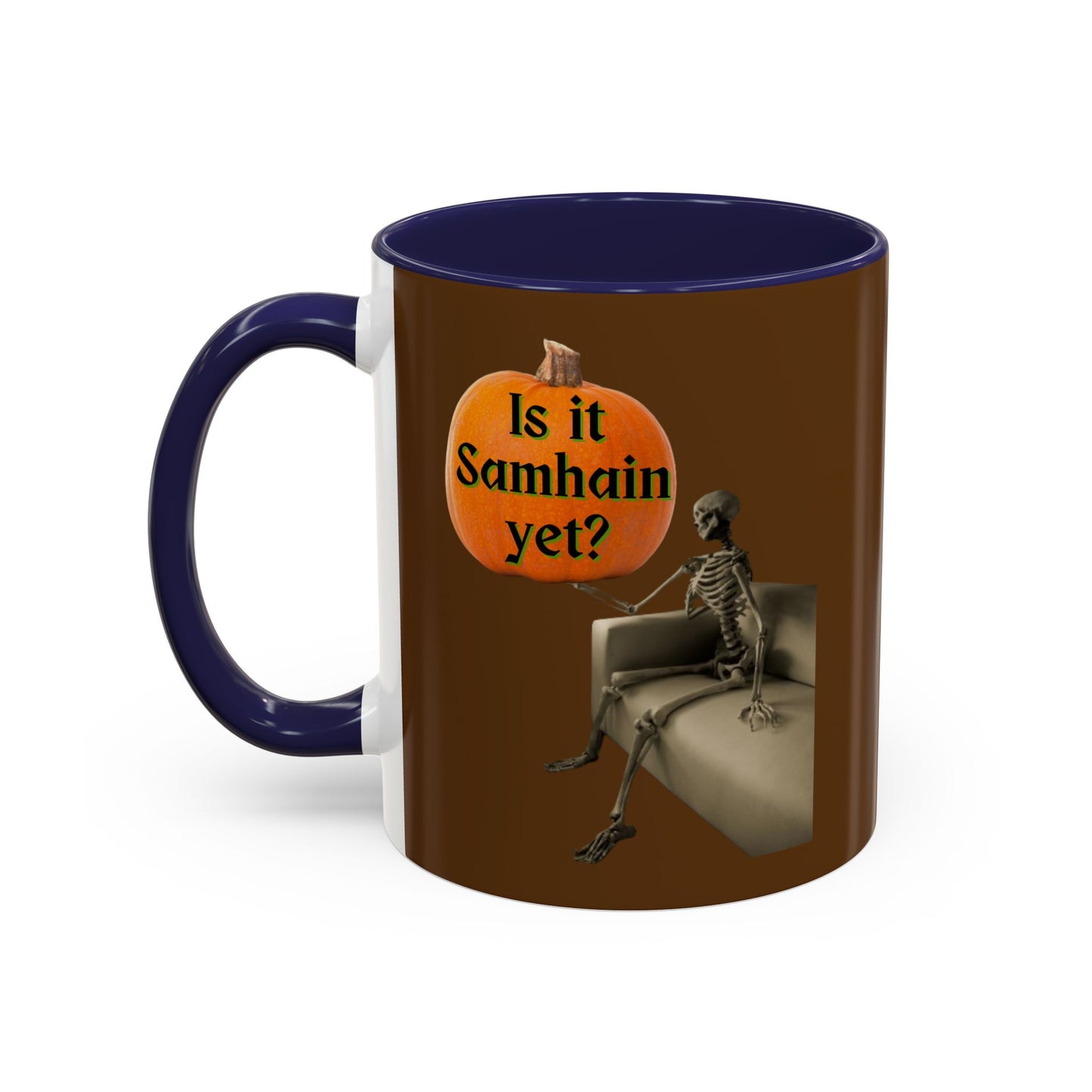 Is it Samhain yet? Skeleton's Pumpkin Brown Accent Mug by CreepyCrafts.boo