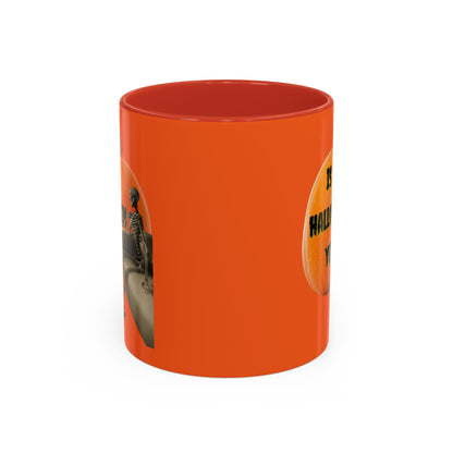 Is it Halloween yet? Skeleton's Giant Pumpkin Orange Accent Mug by CreepyCrafts.boo