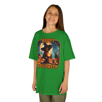 Happy Halloween Cute Witch Orange font Kids Heavy Cotton™ Tee by CreepyCrafts.boo