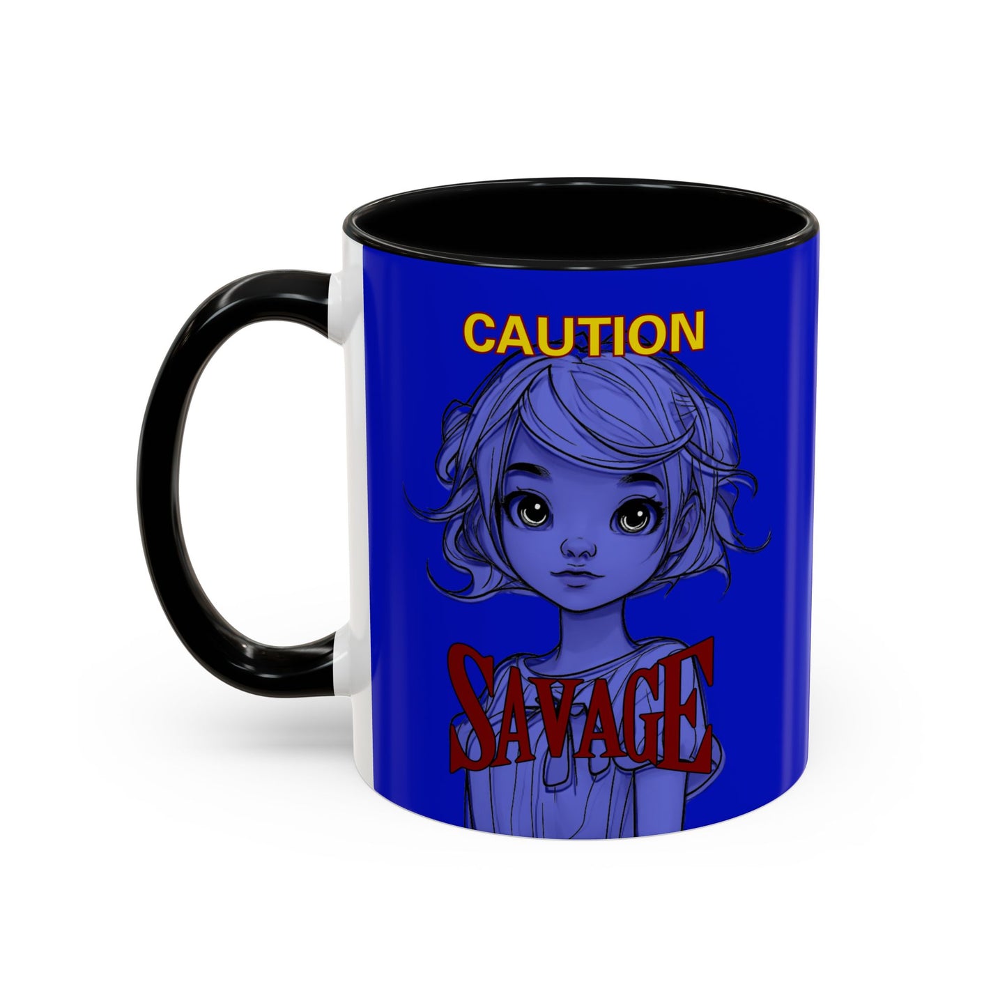Caution, Savage Dark Blue Accent Mug by cypherpunkgear.com