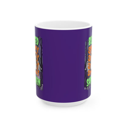 Spooky Blessed Samhain Ghost Green font Purple Mug by CreepyCrafts.boo