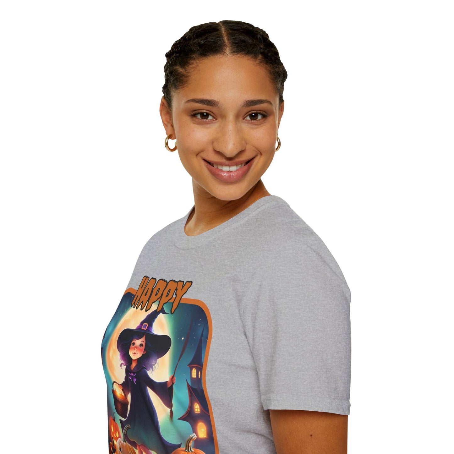 Happy Halloween Little Witch Orange font, Light colors, Unisex T-Shirt by CreepyCrafts.boo