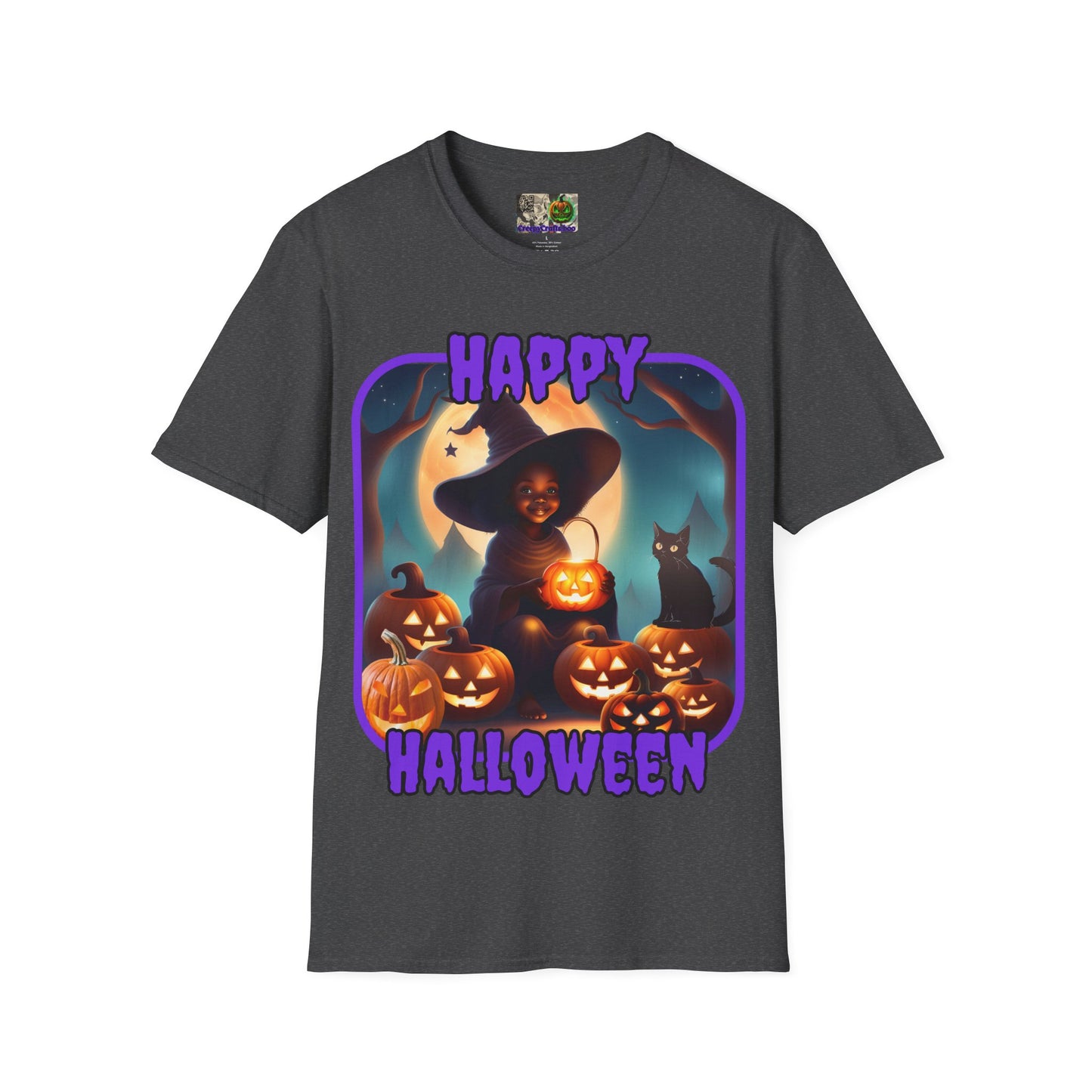 Happy Halloween Cute Witch Purple font Dark colors Unisex T-Shirt by CreepyCrafts.boo
